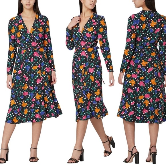 KITRI Stephanie Floral Polka Dot Wrap Midi Dress - Picture 2 of 11